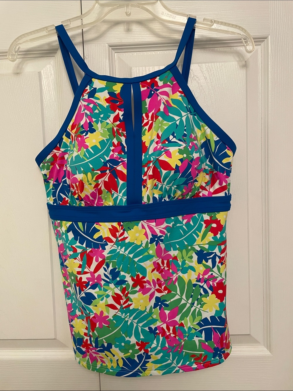 Lands’ End Tropical Floral Keyhole High Neck Tankini Swim Top Multi Color